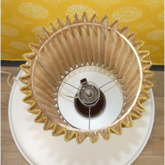 Amber Glass Table Lamp with Yellow Patterned Pleated Shade, 1970s For Sale - Image 6 of 11