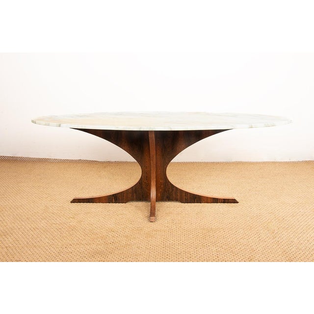 1960s Oval Coffee Table in Carrara Marble and Rosewood by Hugues Poignant 1960. from Roche Bobois For Sale - Image 5 of 18
