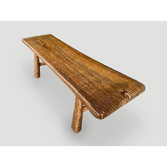 Andrianna Shamaris Impressive Hand Carved Natural Teak Wood Bench For Sale In New York - Image 6 of 18