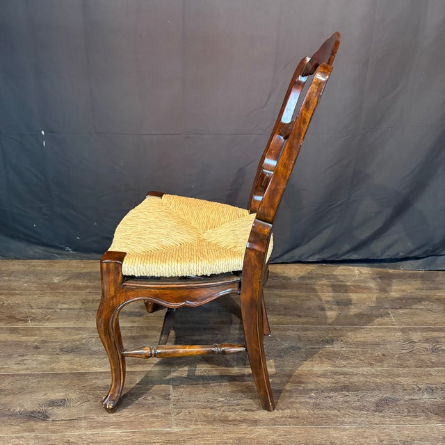 French Louis XV Style Walnut Dining Chairs With Rush Seats -Set of 8 For Sale - Image 10 of 12