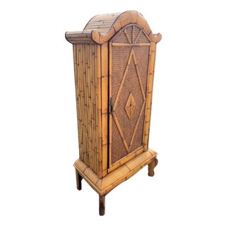Vintage Bamboo Pagoda 3 Shelf Palm Beach Regency Style Boho Storage Cabinet For Sale