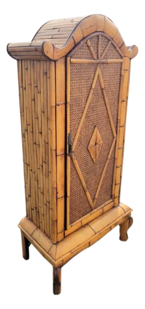 Vintage Bamboo Pagoda 3 Shelf Palm Beach Regency Style Boho Storage Cabinet