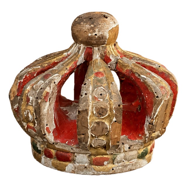 18th Century Baroque Spanish Religious Crown in Carved Polychrome and Gilt Wood For Sale