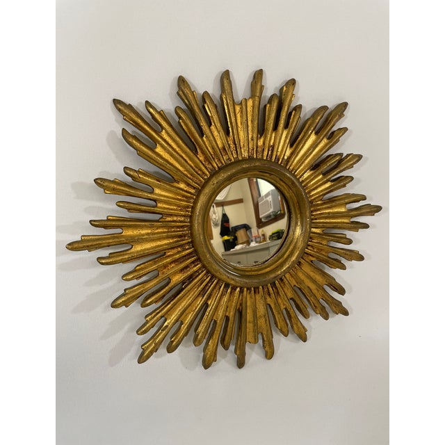 Vintage 1970s French Gilded 13.5" Sunburst Wall Mirror For Sale - Image 9 of 18