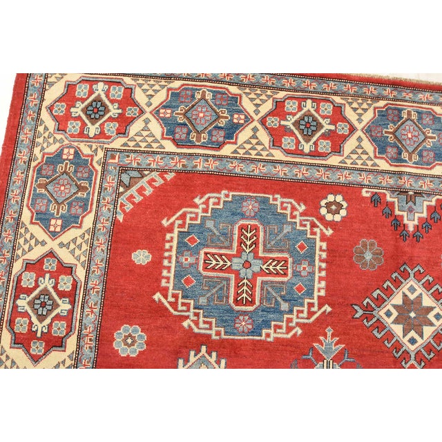 Kazak Rug 8'2'' X 9'8'' Red Wool Geometric Hand-Knotted Oriental Carpet For Sale In Philadelphia - Image 6 of 12