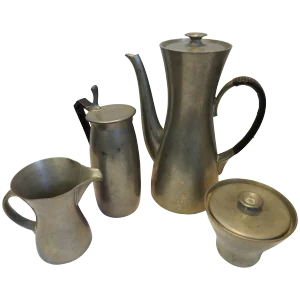 Midcentury Royal Holland Four-Piece Pewter Tea Coffee Set