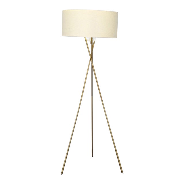 West Elm Modern Tripod Floor Lamp With Drum Shade For Sale
