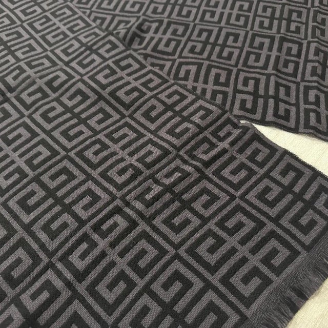 1990s Vintage Grey and Black Wool Continuous Logo Scarf by Givenchy For Sale - Image 6 of 10