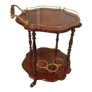 Handmade Italian Burled Wood and Inlay Bar Cart With Two Matching Trays For Sale