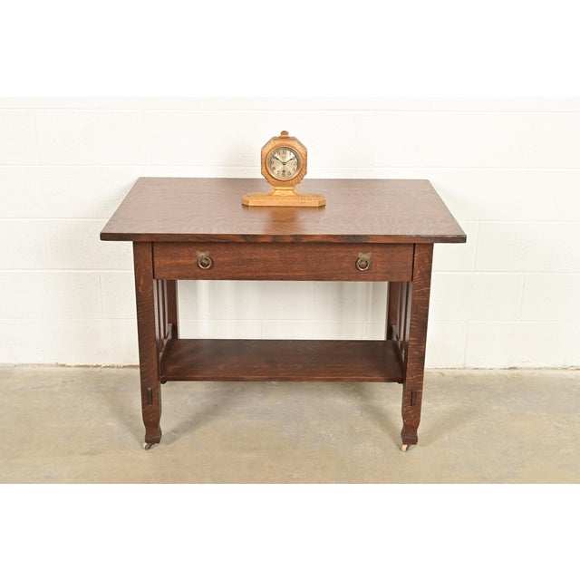 Tiffany Studios New York Arts & Crafts Bronze Doré Desk Clock or Mantel Clock, Circa 1910 For Sale - Image 13 of 14