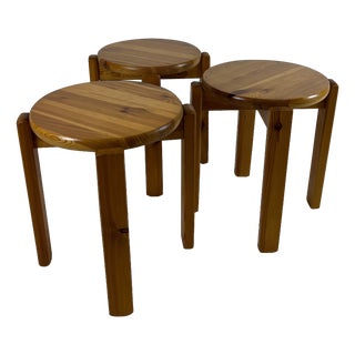 Vintage Pine Stools, 1970s, Set of 3 For Sale