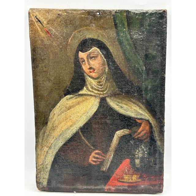 Late 19th-Century Spanish Colonial School Painting Portrait of Saint Teresa of Ávila For Sale - Image 17 of 18