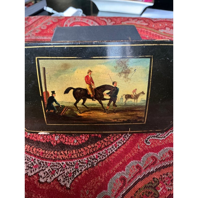 1900 - 1909 An Early 19th German Stobwasser Type Painted Lacquer Card Case of Racing Theme For Sale - Image 5 of 6