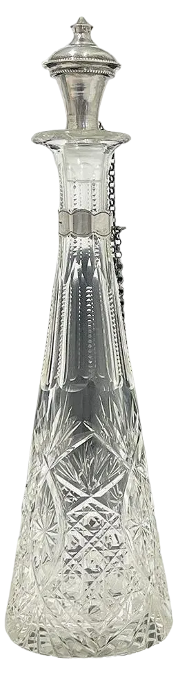 Small 19th Century Dutch Crystal Glass Cut Decanter with Silver