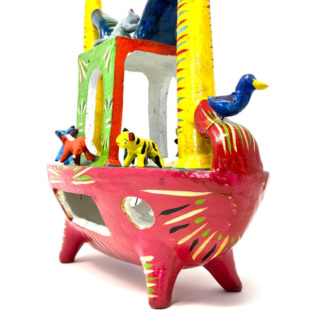 1980s Red Mexican Folk Art 'Noah's Ark' by Gerardo Ortega - 12.25" H X 12.5" L X 5.5" W For Sale - Image 4 of 10