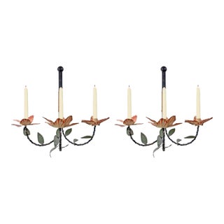 Pair of Mid-20th Century Tole Tulip Candle Sconces For Sale