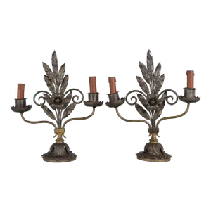Pair of Rustic Art Deco Iron Candelabra