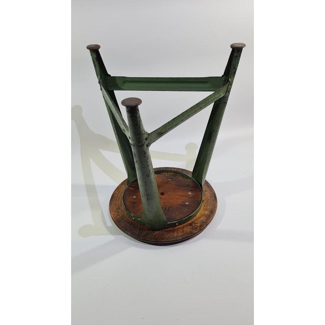 1950s Industrial Stool in Dark Brown Wood and Green Metal, Germany, 1950s For Sale - Image 5 of 14