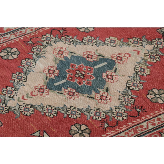 Traditional Vintage Turkish Rug in Red With Colorful Floral Medallion, From Rug & Kilim For Sale - Image 3 of 7