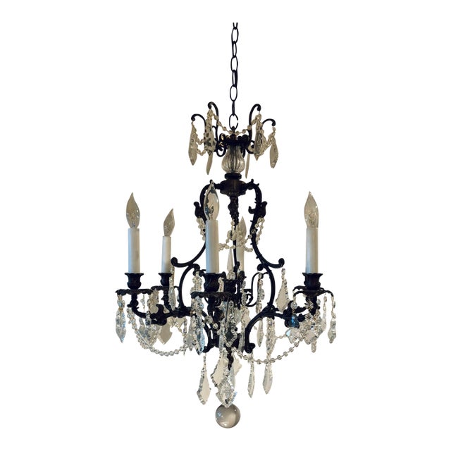Myran Allan Luxury Lighting Italian Sand-Cast Bronze and Czech Crystal Chandelier For Sale