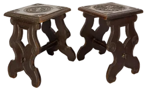 Set of French Solid Chestnut Stools from Britanny, 1890s