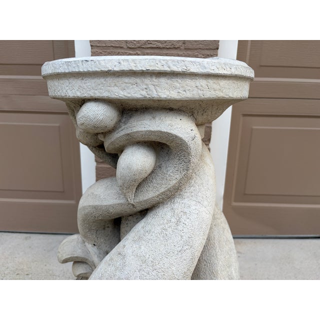 Vintage Neoclassical Triple Dolphin Cast Stone Garden Pedestal For Sale In South Bend - Image 6 of 9