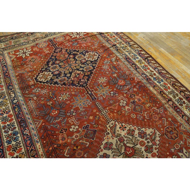 1890s Red Medallion Antique Persian Ghashghaie Carpet 5'6" X 11' Knotted Wool Rug Runner For Sale In New York - Image 6 of 11