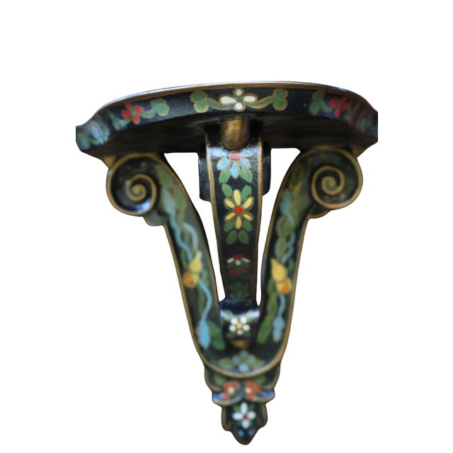Pair of Vintage Indian Hand-Painted Floral Wood Wall Bracket Shelves For Sale - Image 11 of 15