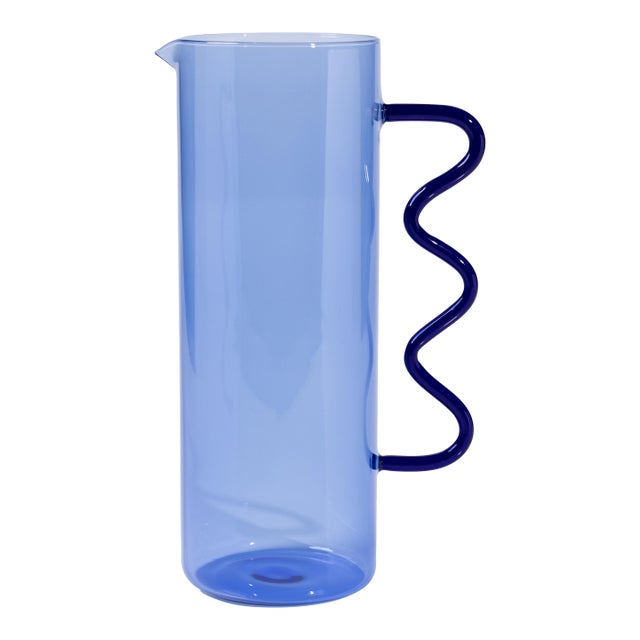 Costa de Sol Glass Wavy Handle Pitcher, Blue For Sale