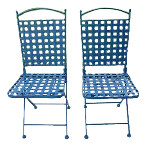 1950s Metal Folding Salterini Style Blue Garden Chairs - Set of 2