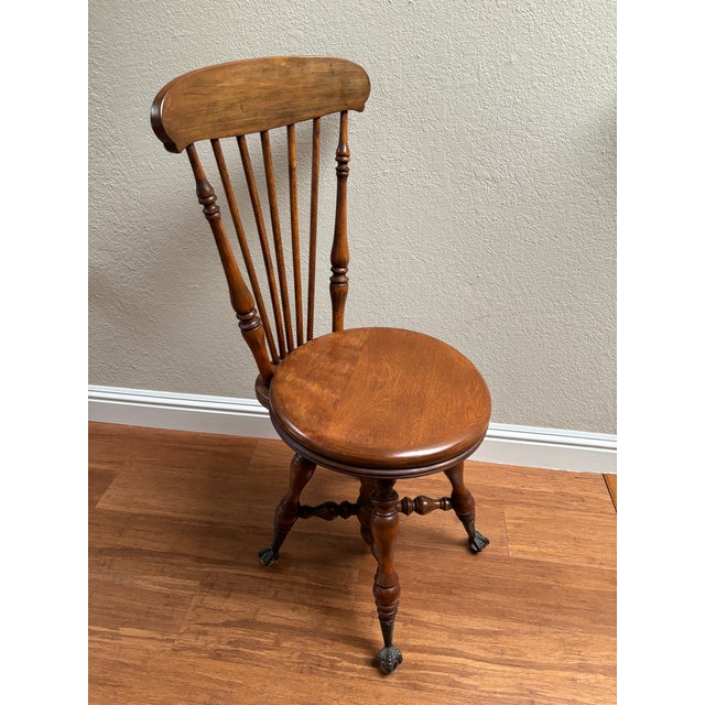 Early 20th Century Antique Wood Piano Chair With Backrest For Sale In San Francisco - Image 6 of 9