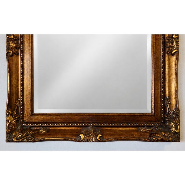 French Provincial Substantial Vintage Gilt Frame Mirror — Carved Wood With Composition Ornament Detailing For Sale - Image 3 of 8