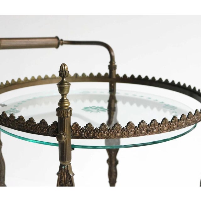 1930s Antique 1930s French Art Deco Style Round Brass Bar Cart For Sale - Image 5 of 9