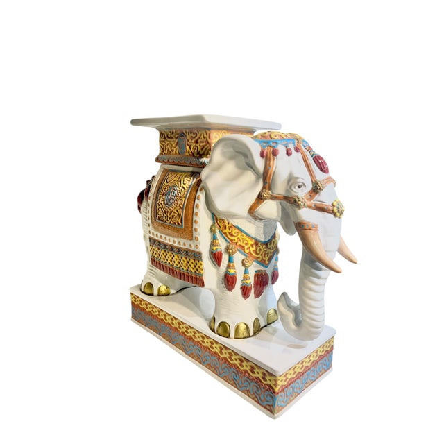 Hollywood Regency Vintage Hollywood Regency Style Glazed Terracotta Elephant Garden Seat Stool For Sale - Image 3 of 17