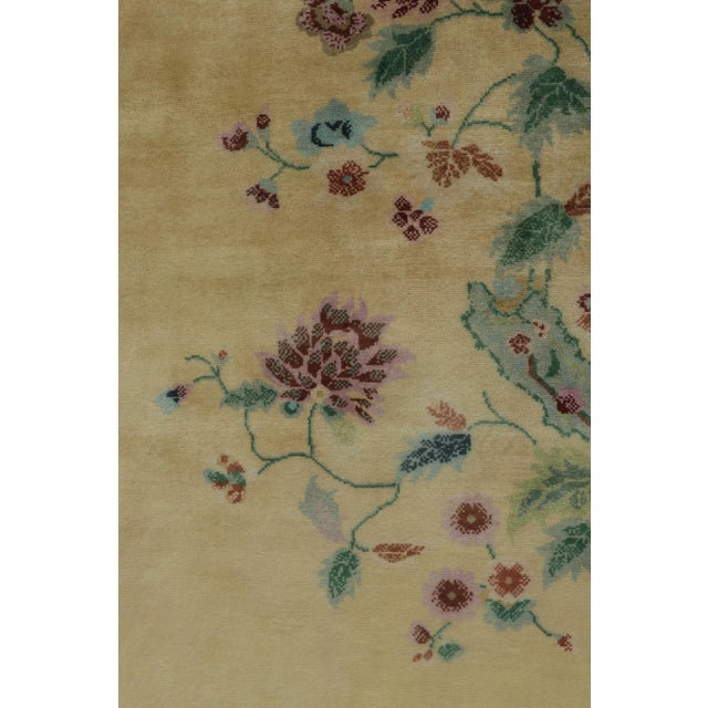 Rug & Kilim Chinese Style Art Deco Rug in Teal Border, Gold Field & Floral Patterns - 10'x14' For Sale In New York - Image 6 of 8