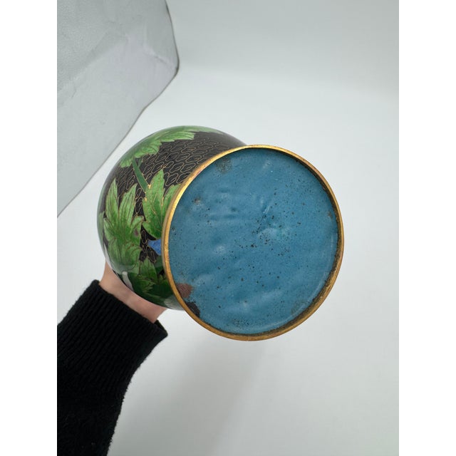 Asian 1950s Black and Floral Cloisonne Vase For Sale - Image 3 of 6