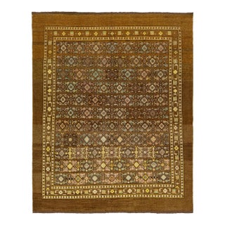 Mid-Century Transitional Style Handmade Allover Brown Wool Rug For Sale