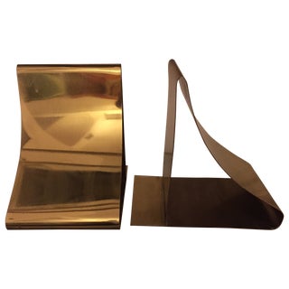 Sarried Brass Curved Bookends For Sale