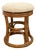 Vintage Rattan Swivel Stool Beige Upholstered Coastal Boho Ottoman For Sale