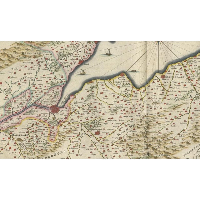 17th Century Antique Atlas Map of Geneva and Léman from Blaeu, 1642 For Sale - Image 5 of 10