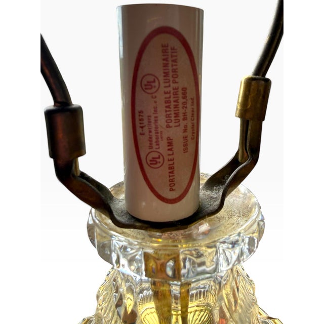 Vintage Cut Glass Table Lamp With Intricate Swirl & Floral Pattern, Gold-Tone Base For Sale In Portland, ME - Image 6 of 6