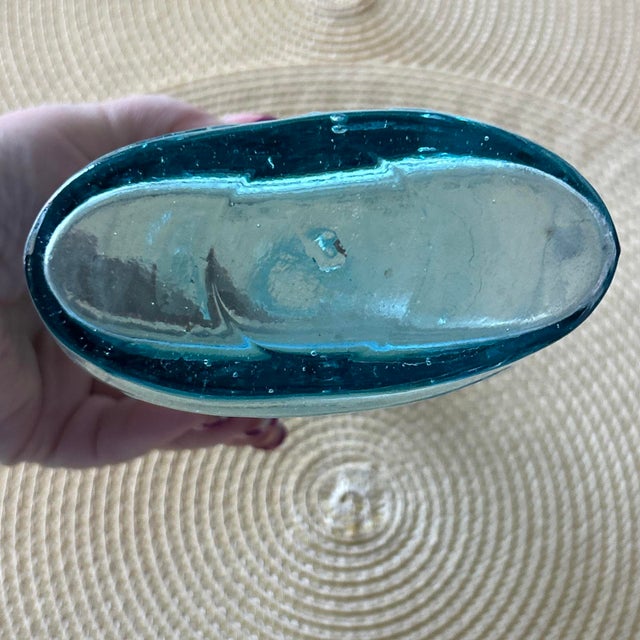 19th Century Aqua Blue Union Clasped Hands Eagle Flask Bottle 1800’s. 8.75”Hx5.25”Wx2.5”D For Sale - Image 12 of 13