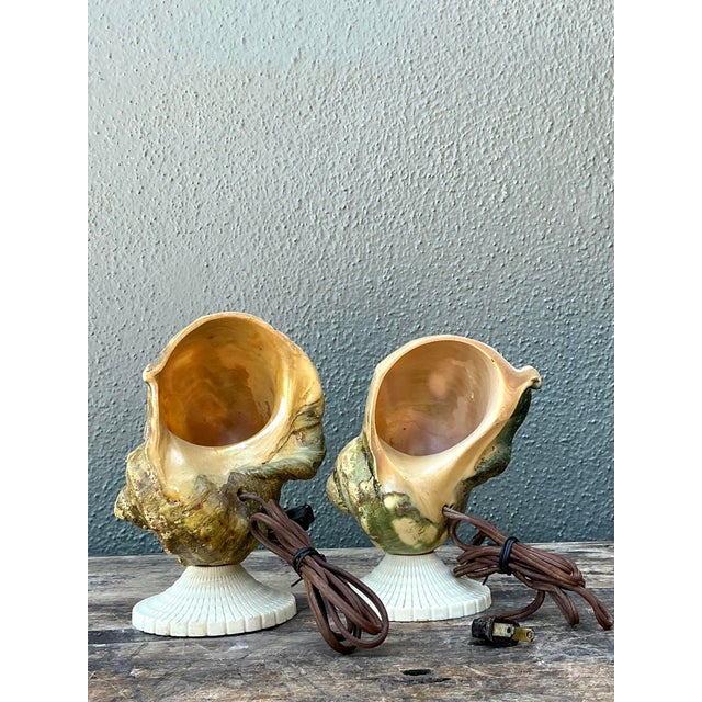 Metal Vintage Deco Nautilus Shell Lamps - A Pair For Sale - Image 7 of 12