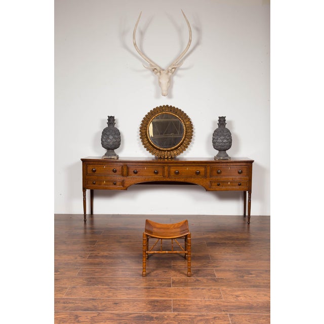Early 20th Century English 1920s Walnut Egyptian Revival Thebes Stool with Faux Bamboo Legs For Sale - Image 5 of 11