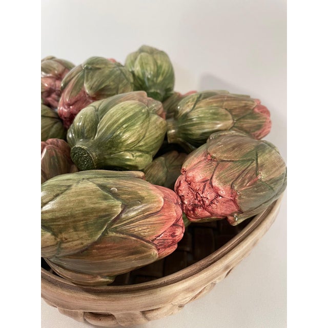 Vintage Italian Ceramic Majolica Artichoke Basket For Sale - Image 10 of 15