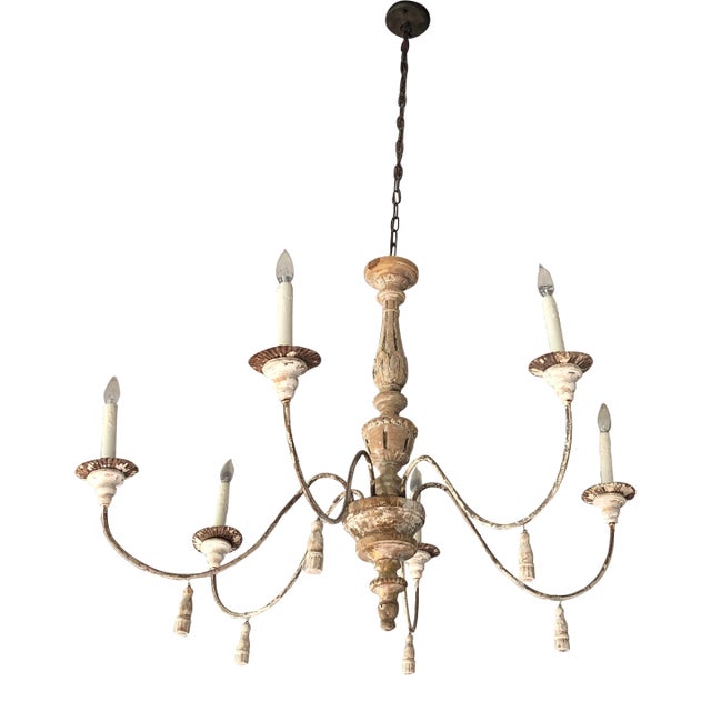 Lucca Wood and Iron Chandelier For Sale