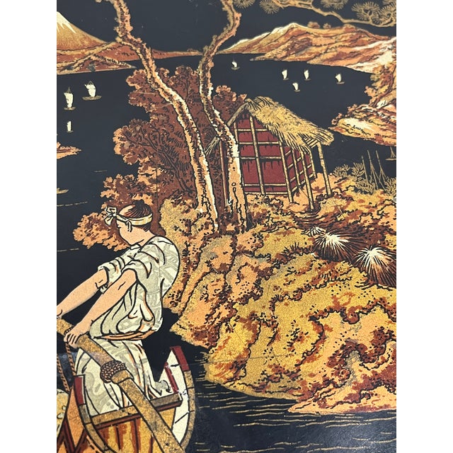 Antique Chinese Papier Mâché Lacquer Tray With Chinoiserie Landscape – Late 19th Century For Sale - Image 9 of 11