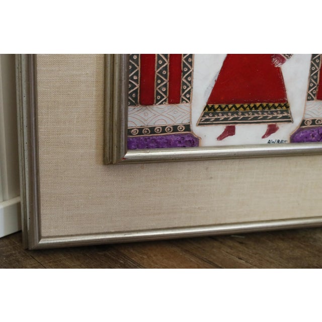 1970s Irene Awret (B. 1921) Framed Ceramic Figural Tile Painting, Jimmy Carter "Peace" Series For Sale - Image 10 of 17