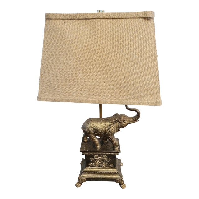 Vintage Frederick Cooper Elephant Table Lamp W/ Burlap Shade Chairish