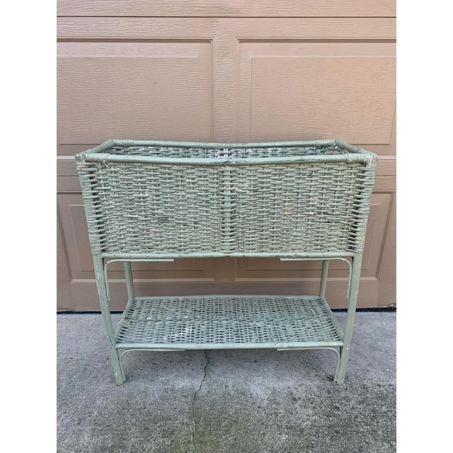Late 19th Century Antique Painted Wicker Plant Stand With Lower Shelf For Sale - Image 5 of 12